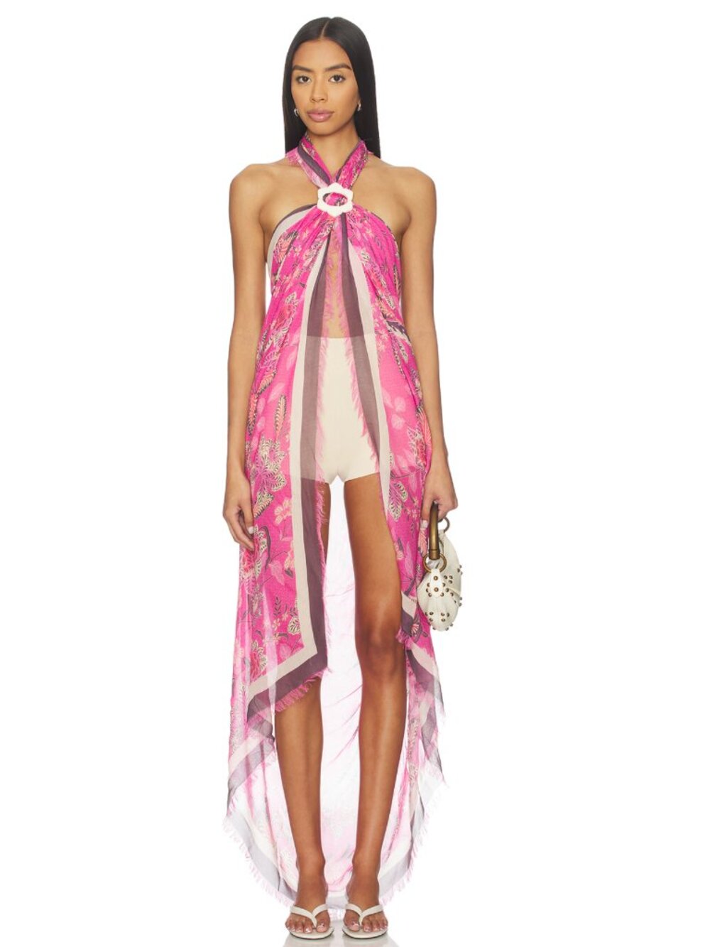NEW SPELL Volcano Goddess Travel Scarf Top in Hibiscus Pink Halter